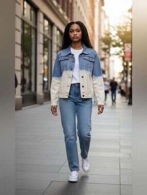 LUE Distressed Bleached Denim Jacket Misses Size Small